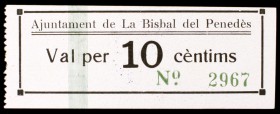 Bisbal del Penedès, la. 5, 10, 25 (dos), 50 céntimos (dos) y 1 peseta (dos). (T. 532 a 538 y 539 var). 8 billetes, todos los de la localidad. El de 5 ...