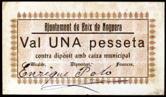 Boix de Noguera. 1 peseta. (T. 563). Nº 95. Ex Colección Lluís Companys 03/02/2016, nº 115. Rarísimo. MBC-.