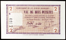 Borges Blanques, les. 1 (dos) y 2 pesetas. (T. 578 a 580). 3 billetes, una serie completa. Conjunto rarísimo. T. 579 no figuraba en la colección Balsa...