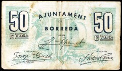 Borredà. 50 céntimos y 1 peseta. (T. 592 y 593a). 2 billetes, todos los de la localidad. BC+.