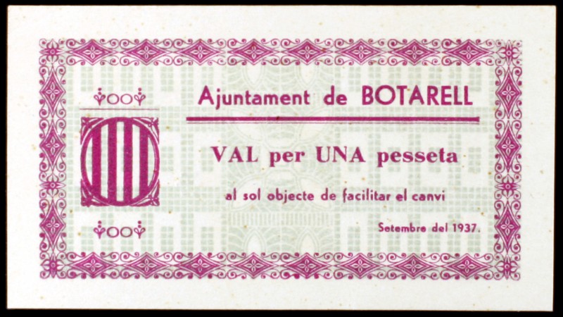 Botarell. 25, 50 céntimos y 1 peseta. (T. 609, 610a y 611). 3 billetes, serie co...