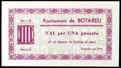 Botarell. 25, 50 céntimos y 1 peseta. (T. 609, 610a y 611). 3 billetes, serie completa. Raros y más así. EBC+.