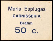 Bràfim. Carnisseria Maria Esplugas. 25, 50 céntimos y 2 pesetas. (AL. falta). 3 cartones. Raros. EBC.