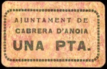 Cabrera d'Anoia. 1 peseta. (T. 656a). Cartón nº 111. Raro. MBC+.