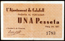 Calafell. 25 céntimos y 1 peseta. (T. 686 y 687). 2 billetes, todos los de la localidad. BC/MBC.