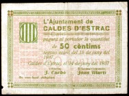 Calders d'Estrac. 50 céntimos y 1 peseta. (T. 690 y 691d). 2 billetes, todos los de la localidad. BC+/MBC-.
