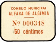 Alfara de Algimia (Alicante). 25 y 50 céntimos. (KG. 66) (T. 119 y 120). 2 cartones. Muy raros y más así. EBC/EBC+.