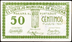 Algueña (Alicante). 50 céntimos. (KG. 72) (T. 159a). Raro. MBC.