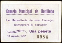 Benilloba (Alicante). 1 peseta. (KG. 169) (T. 358). Raro. MBC.