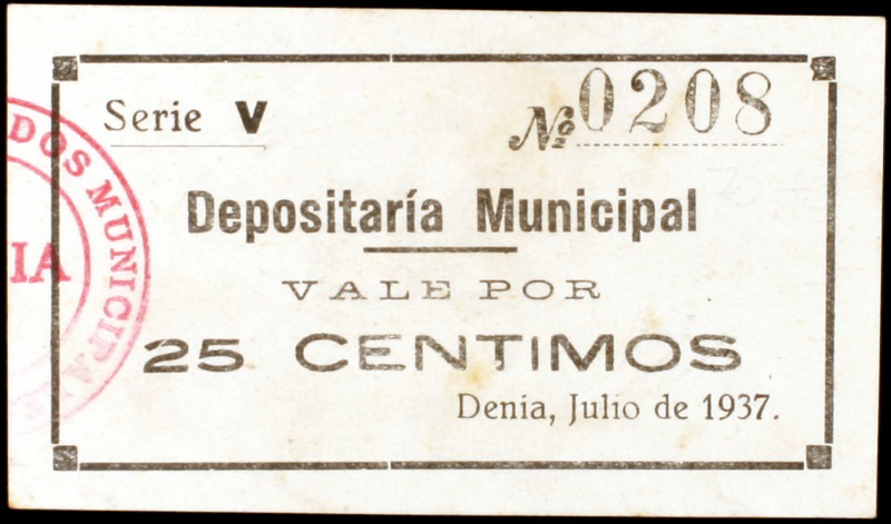 Dénia (Alicante). 25 céntimos (dos) y 1 peseta. (KG. 316, 316a y 316d) (T. 693a,...