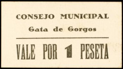 Gata de Gorgos (Alicante). 1 peseta. (KG. 383a) (T. 792). Cartón. Raro. EBC-.