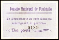 Penáguila (Alicante). 1 peseta. (KG. 575) (T. 1129). Nº 0189. Raro y más así. EBC-.
