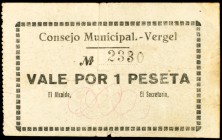 Vergel (Alicante). 1 peseta. (KG. 782) (T. 1459). Raro. MBC-.