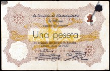 Villena (Alicante). Comité de Establecimientos. 50 céntimos y 1 peseta. (KG. 825 y 825a). 2 billetes. El de 50 céntimos, serie B. BC-/MBC-.
