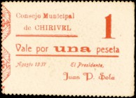 Chirivel (Almería). 1 peseta. (KG. falta, sólo indica el de 50 céntimos). Cartón. Raro. EBC-.
