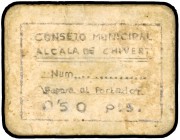 Alcalá de Chivert (Castellón). 50 céntimos. (KG. 42) (T. 63). Cartón. Raro. BC.