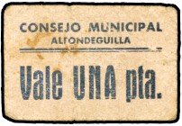 Alfondeguilla (Castellón). 1 peseta (KG. falta, sólo indica el de 25 céntimos) (T. 135). Cartón. Muy raro. BC.