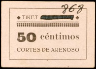 Cortés del Arenoso (Castellón). 25, 50 céntimos y 1 peseta. (KG. falta) (T. 607 a 609). 3 cartones, serie completa. El de 50 céntimos es el mismo ejem...
