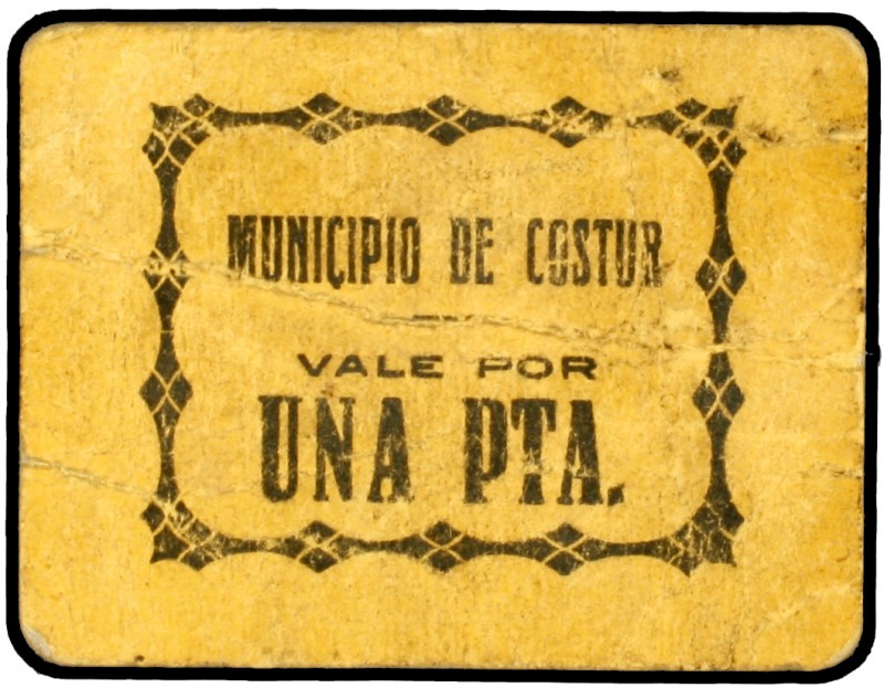 Costur (Castellón). 1 peseta. (KG. falta) (T. falta, indica sólo el valor de 20 ...