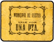 Costur (Castellón). 1 peseta. (KG. falta) (T. falta, indica sólo el valor de 20 céntimos). Cartón. Único billete de la Comunidad Valenciana con denomi...
