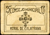 Moral de Calatrava (Ciudad Real). 25 céntimos. (KG. 512). Cartón. Muy raro. MBC-.