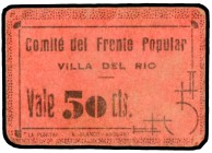 Villa del Río (Córdoba). Comité del Frente Popular. 50 céntimos. (KG. falta). Cartón. Muy raro. MBC-.