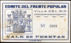 Villa del Río (Córdoba). Comité del Frente Popular. 25 pesetas. (KG. 787). Leves manchitas. Muy raro. MBC+.