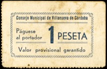 Villanueva de Córdoba (Córdoba). 1 peseta. (KG. 805). Cartón. Leves manchitas. Raro. MBC.