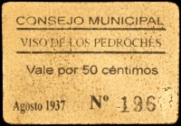 Viso de los Pedroches (Córdoba). 50 céntimos. (KG. 830). Cartón. Muy raro. MBC-.