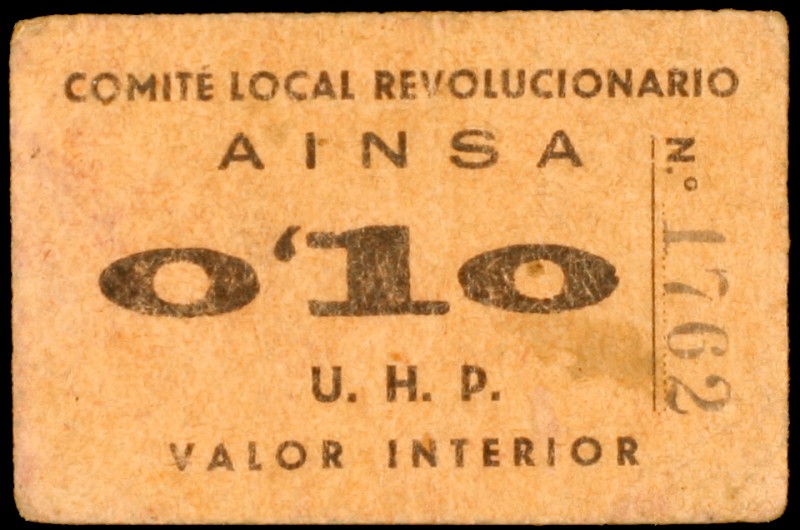 Ainsa (Huesca). Comité Local Revolucionario - U.H.P. 10 y 50 céntimos. (KG. 17e)...