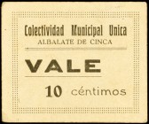 Albalate de Cinca (Huesca). Colectividad Municipal Única. 10, 25 y 50 céntimos. (KG. 27). 3 cartones. Raros. MBC+/EBC.