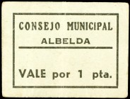 Albelda (Huesca). 1 peseta. (KG. 32) (T. 8). Cartón. Muy raro. MBC-.