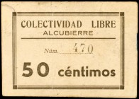 Alcubierre (Huesca). Colectividad Libre. C.N.T. 25, 50 céntimos y 1 peseta. (KG. 57). 3 cartones. Raros. BC/MBC.