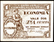 Barbastro (Huesca). 25, 50 céntimos, 1 (dos) y 2 pesetas. (KG. 127 y 127a). 5 billetes, 2 series completas. MBC/EBC.