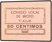 Broto (Huesca). Consejo Local. 50 céntimos y 1 peseta. (KG. 193). 2 cartones. El de peseta, nº 38. Raros. MBC-/MBC+.