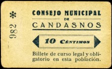 Candasnos (Huesca). Consejo Municipal. 10 y 25 céntimos. (KG. 230). 2 cartones. Raros. MBC+/EBC-.
