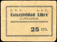 Candasnos (Huesca). Colectividad Libre C.N.T.-A.I.T. 10 y 25 céntimos. (KG. 230a). 2 cartones. Raros. BC+/MBC.