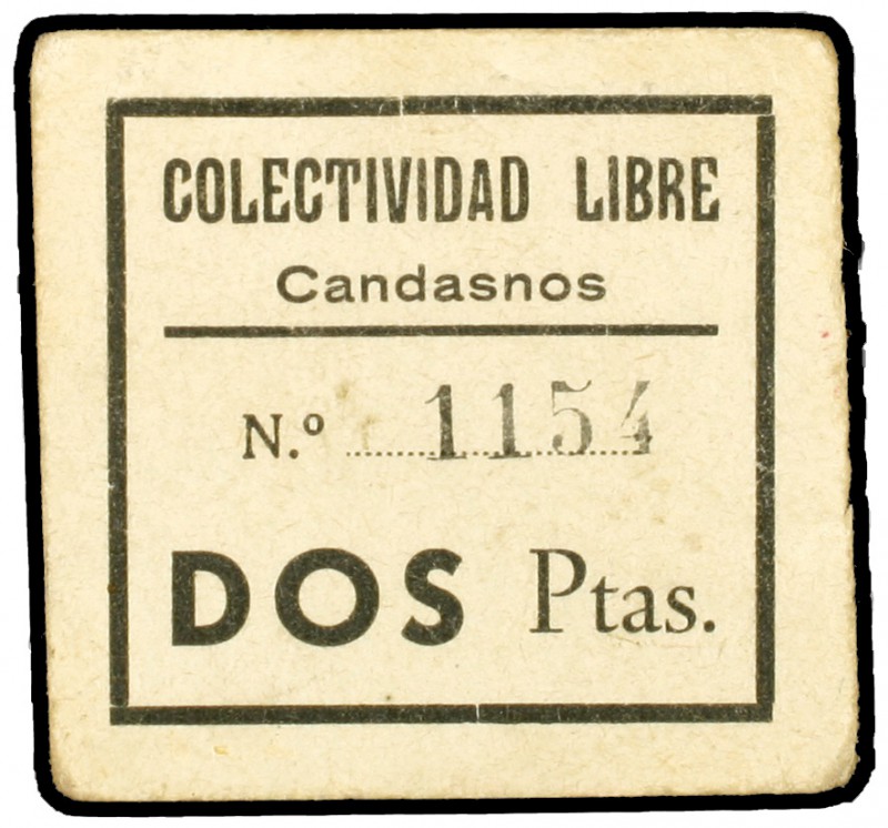 Candasnos (Huesca). Colectividad Libre. 50 céntimos, 1 y 2 pesetas. (KG. 230b). ...