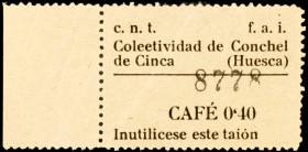 Conchel de Cinca (Huesca). Colectividad C.N.T.-F.A.I. Vale por un café 0,40 (céntimos). Raro. MBC.