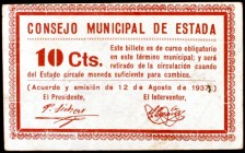 Estada (Huesca). 5, 10 y 25 céntimos. (KG. 336) (T. 162 a 164). 3 billetes, serie completa. Escasos. BC+/MBC.