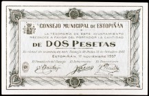 Estopiñán (Huesca). 10, 25, 50 céntimos, 1 y 2 pesetas. (KG. 341) (T. 175 a 178). 5 billetes, serie completa. Raros y más así. EBC+.