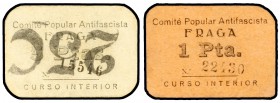 Fraga (Huesca). Comité Popular Antifascista. 5, 10 (dos), 25 (dos), 50 céntimos y 1 peseta. (KG. 364a y 364b) (T. 209, 211, 212d, 213, 214, 217 y 221)...