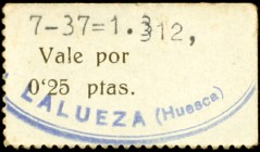 Lalueza (Huesca). 25 céntimos y 1 peseta. (KG. 439). 2 cartones. Muy raros . MBC/EBC.