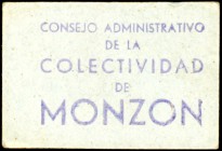Monzón (Huesca). Consejo Administrativo de la Colectividad. 50 céntimos y 1 peseta. (Inéditos). 2 cartones. Rarísimos. EBC-/EBC.