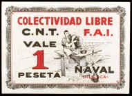 Naval (Huesca). Colectividad Libre. C.N.T.-F.A.I. 25, 50 céntimos y 1 peseta. (KG. 529). 3 billetes. Raros. BC-/EBC.