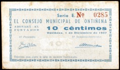 Ontiñena (Huesca). 10 céntimos. (KG. 552). Nº 0285. Raro. MBC-.