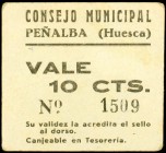 Peñalba (Huesca). 10, 25 céntimos y 1 peseta. (KG. 576). 3 cartones. Muy raros. BC/MBC+.