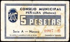 Peñalba (Huesca). 5 pesetas. (KG. falta). Serie A. Rarísimo. MBC-.