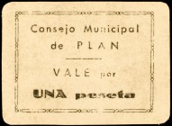 Plan (Huesca). 1 peseta. (KG. falta). Cartón. Rarísimo. MBC.
