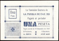 La Puebla de Castro (Huesca). La Comisión Gestora. 5, 25 céntimos, 1 y 2 pesetas. (KG. 608) (T. 332, 333, 335 y 336). 4 billetes. Muy raros y más así....